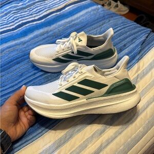 Adidas White Sneakers with Green Stripes